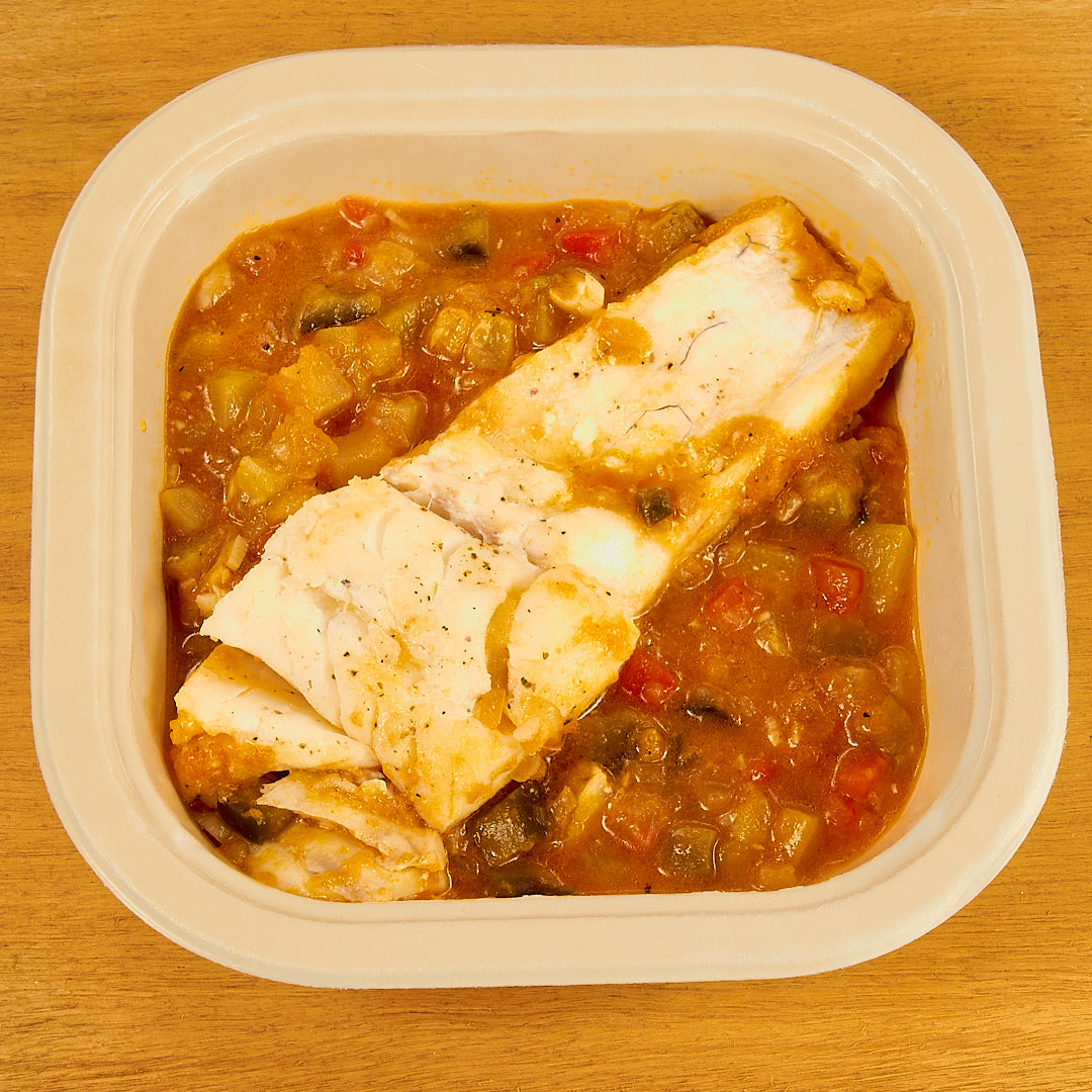 Bacalao con pisto de berenjena - ensupuntoadomicilio