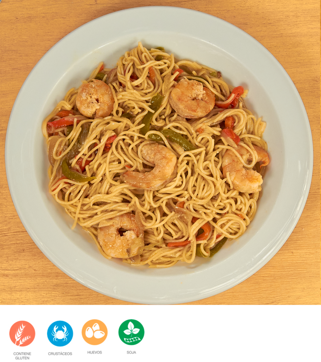 Noodles de trigo con langostinos - ensupuntoadomicilio