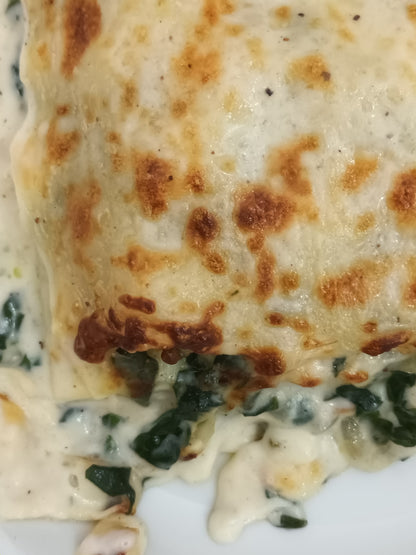 Lasaña de bacalao y espinacas
