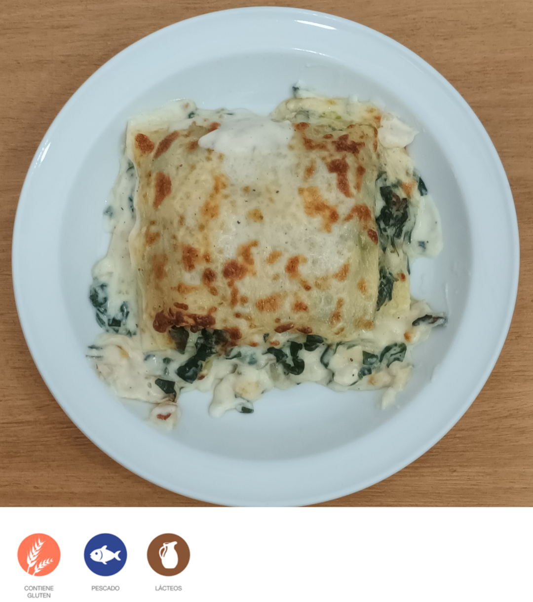 Lasaña de bacalao y espinacas