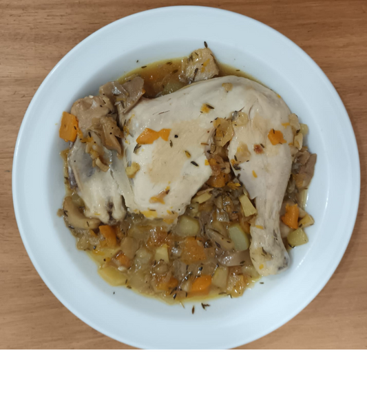 Pollo a la cerveza con verduras