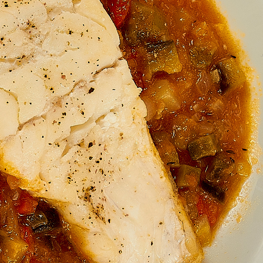 Bacalao con pisto de berenjena - ensupuntoadomicilio