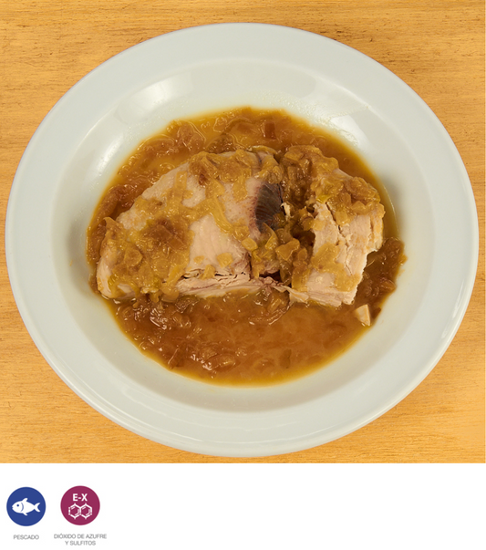 Bonito encebollado. Comida a domicilio en tupper Cantabria, Santander, Astillero, Bezana, Camargo. Sana, rica y Variada