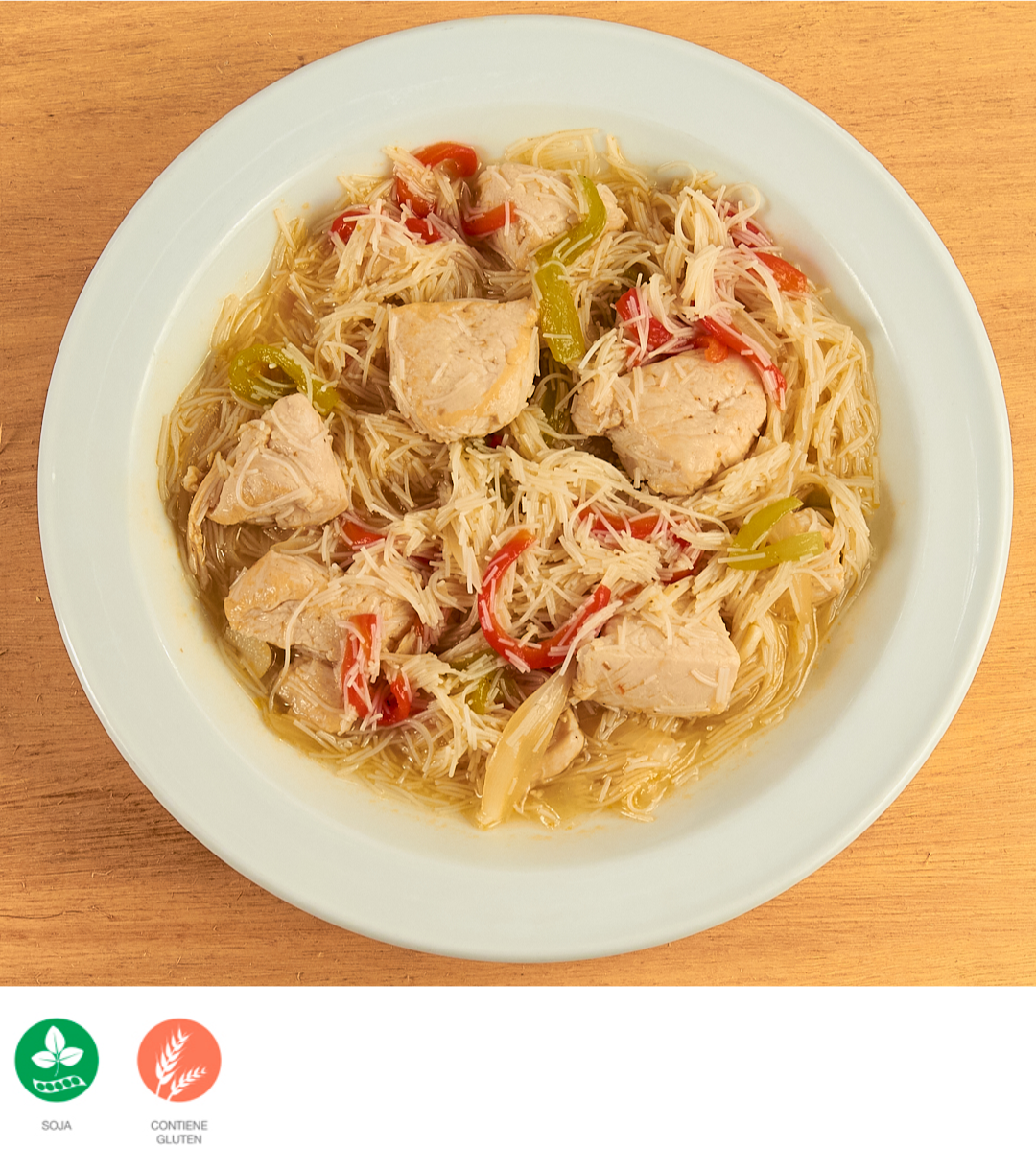 Noodles de arroz con pavo