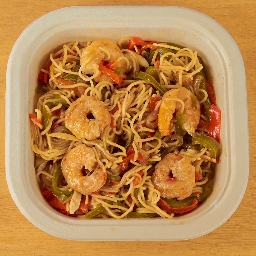 Noodles de trigo con langostinos - ensupuntoadomicilio